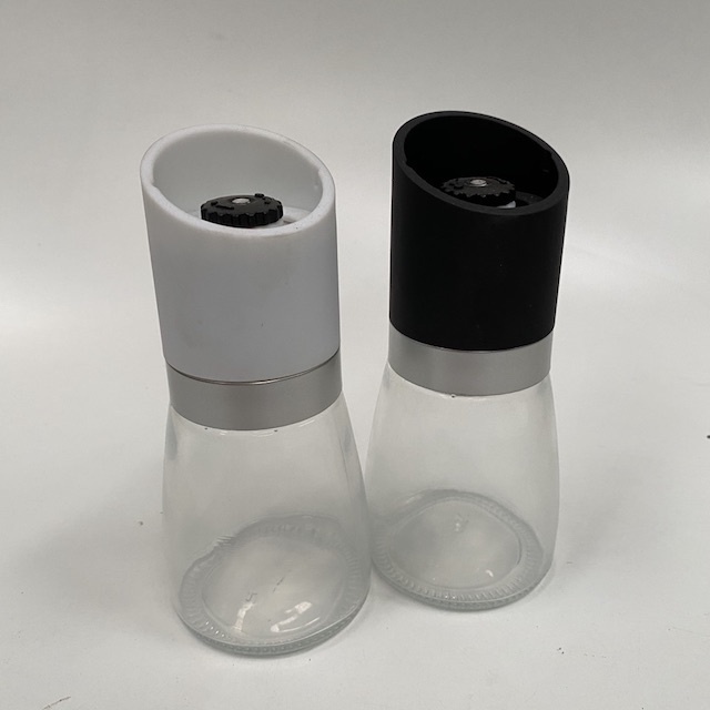 SALT & PEPPER GRINDER, Contemp Black White Pair